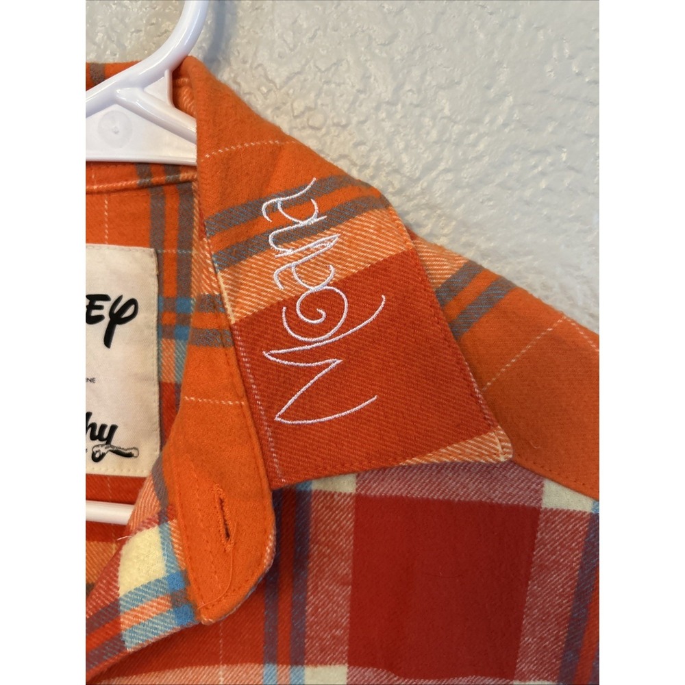 Disney Cakeworthy Moana Flannel Shirt Women's Small Orange Plaid Casual Preowned - Picture 3 of 8